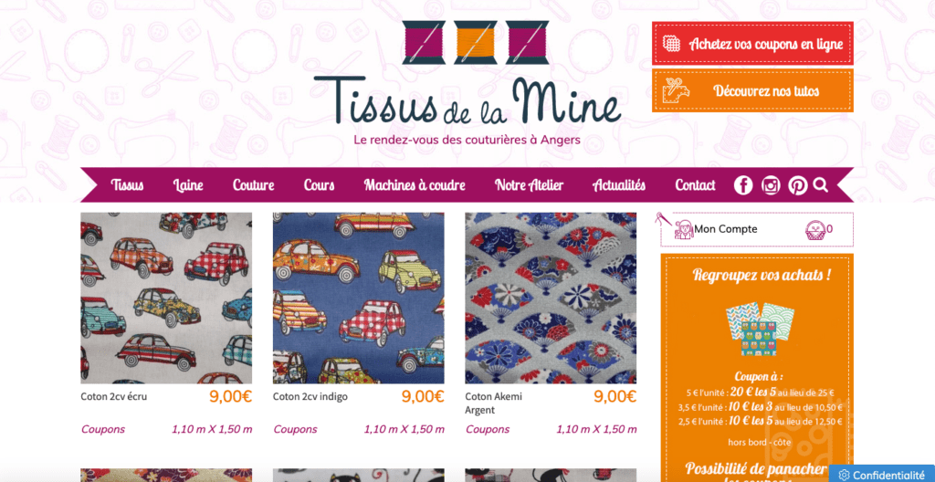 Home page eshop tissus de la mine