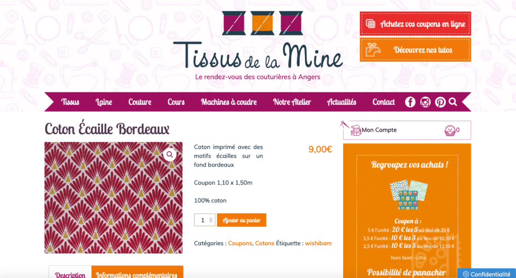 Page produit Tissus de la Mine