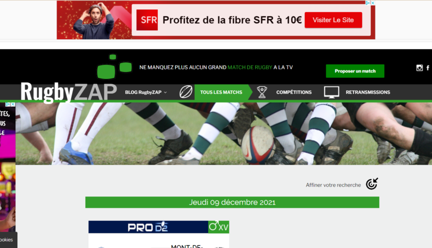 RugbyZap - Programme de retransmission des matchs de rugby