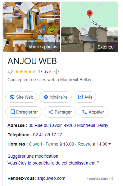 fiche d'établissement Anjou Web